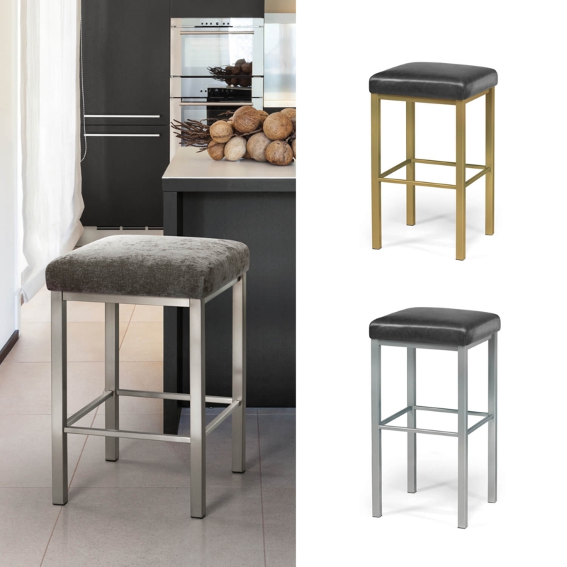 Counter Stool Brushed Steel Metal Slim Profile Backless Kitchen Seating