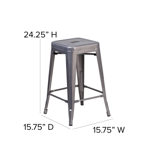 Counter Stool Clear Coated Metal Gunmetal Gray Visible Rivets Handle