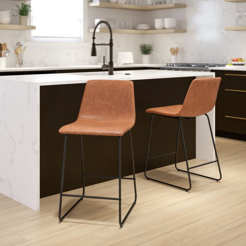 Counter Stool Contoured Bucket Seat Sled Base Matte Black Frame