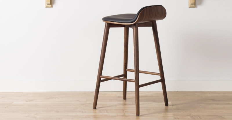 Counter Stool Curved Wood Back Tapered Legs Walnut Minimalist
