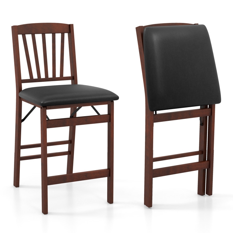 Counter Stool Folding Slatted Back Espresso Wood Toned