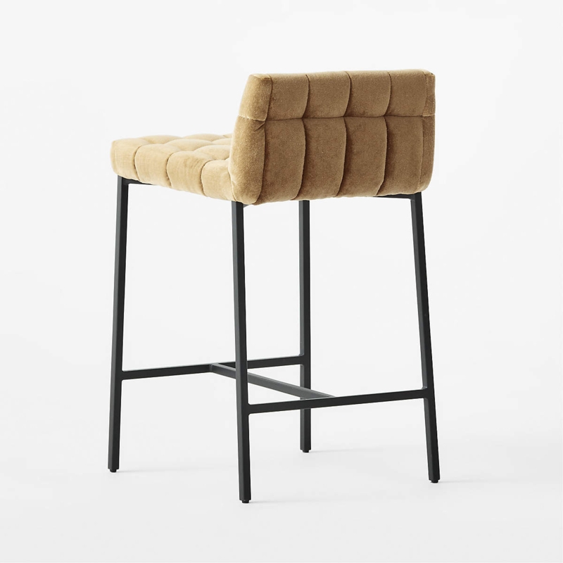 Counter Stool Gold Velvet-Like Grid Tufting Slim Black Frame Modern