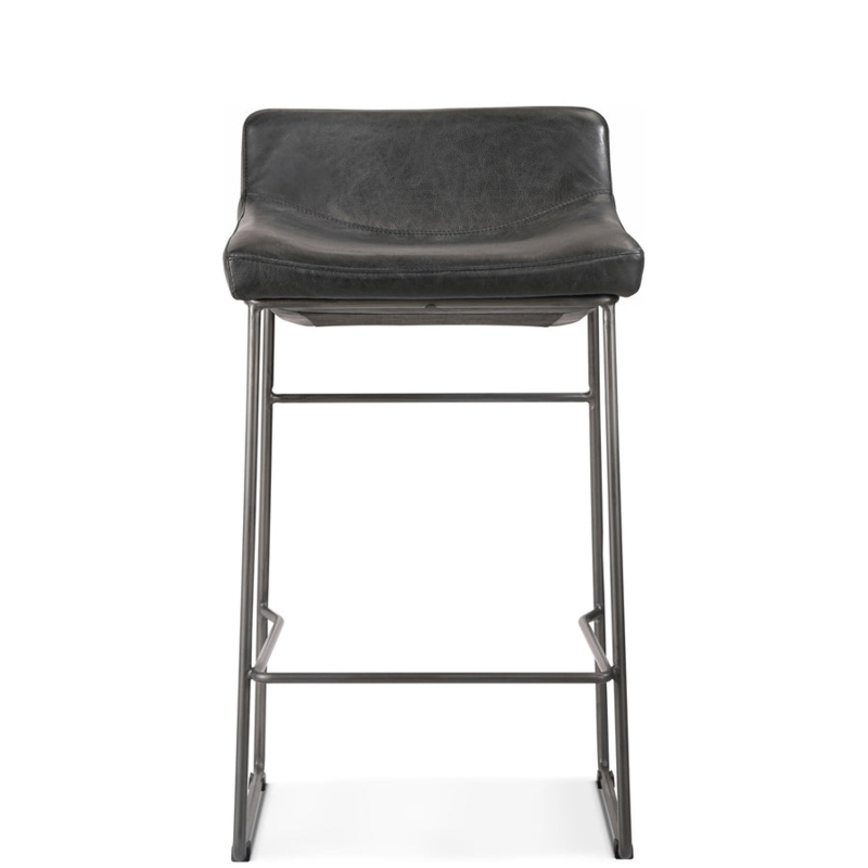 Counter Stool Gunmetal Frame Saddle Seat Low Profile Back Slim Legs