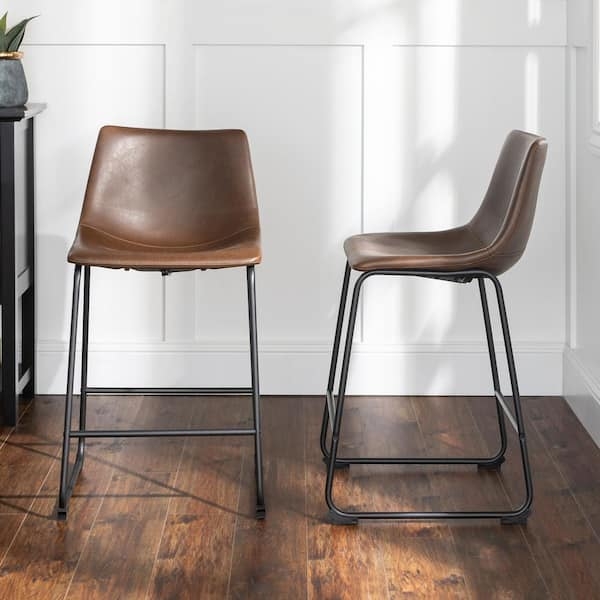 Counter Stool Low Profile Back Sled Base Sienna Black Industrial