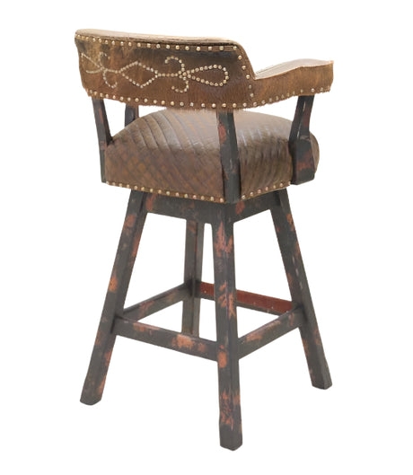 Counter Stool Scrolling Stud Pattern Hair On Hide Distressed