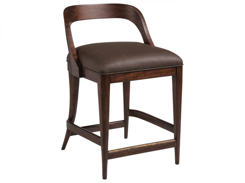 Counter Stool Walnut Wood Toned Curved Backrest Metallic Footrest