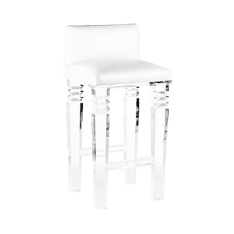 Counter Stool White Leather Lucite Frame Turned Legs