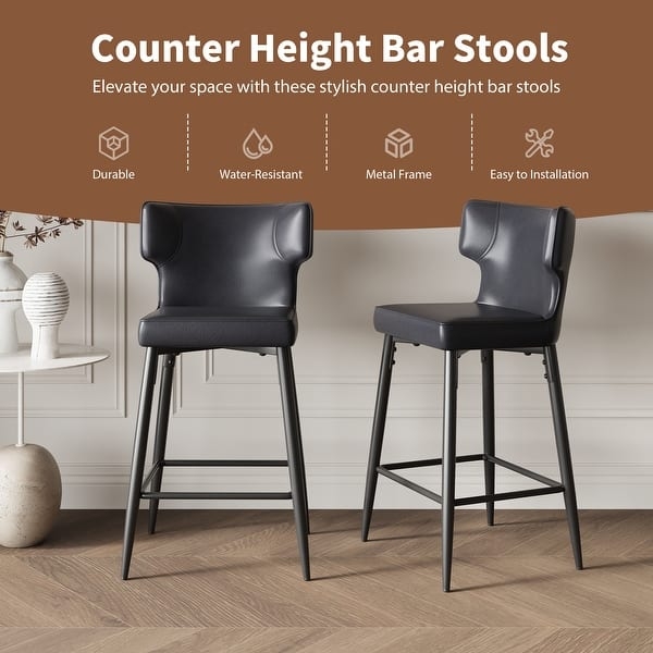 Counter Stool Wingback Silhouette Charcoal Grey Tapered Metal Legs