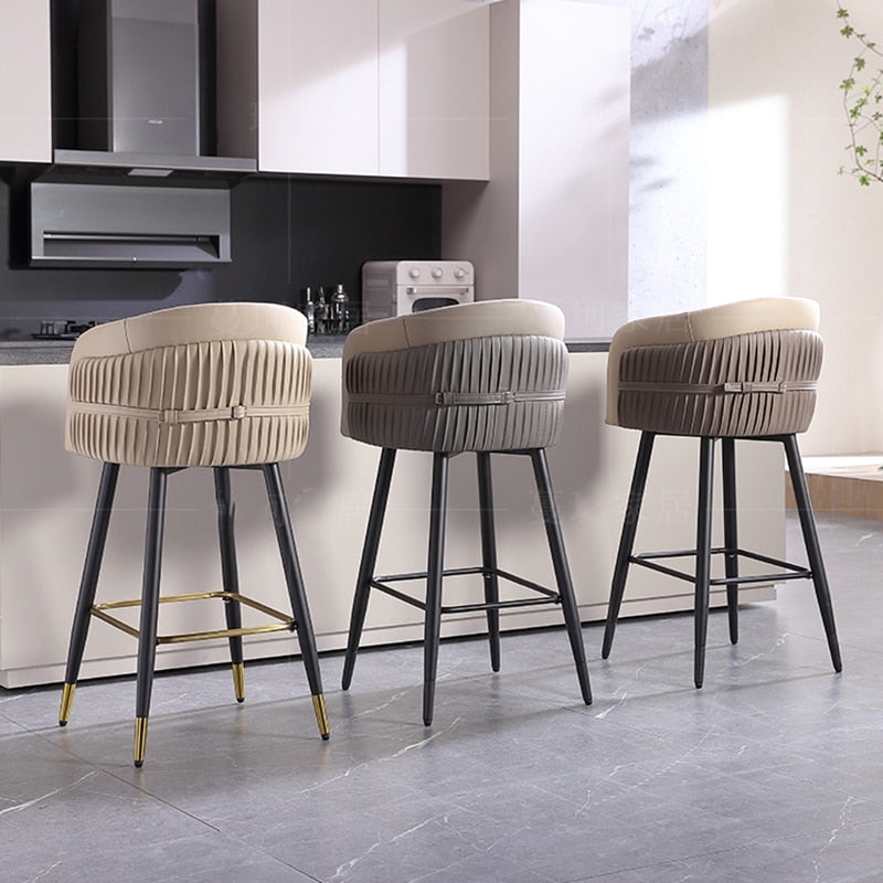 Counter Stool with Buckle Strap Detail and Pleated Backrest