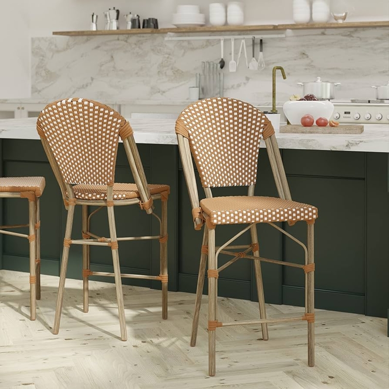 Counter Stool with Light Bamboo Finish Frame and Checkerboard Weave