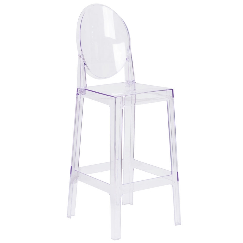 Counter Stool with Oval Medallion Silhouette in Transparent Crystal
