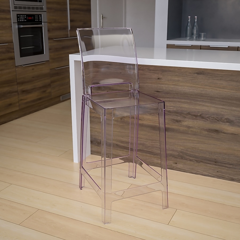 Counter Stool with Square Back and Subtle Lavender Tinted Transparency