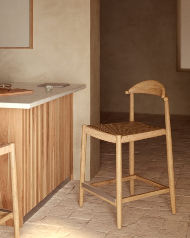 Counter Stool with Woven Fiber Seat and Metal Footrest Protector