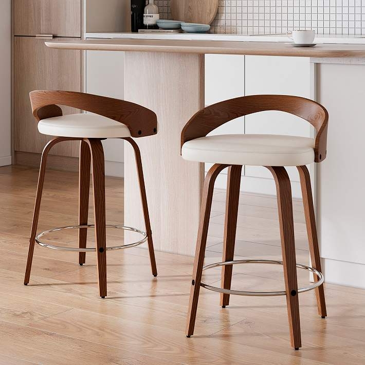 Counter Stools with Curved Wood Backs and Walnut Finish