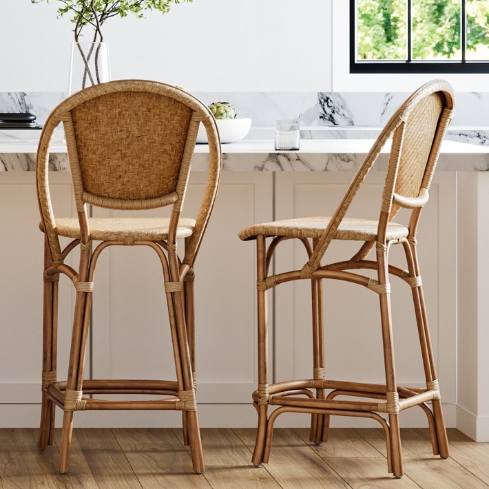 Counter Stools with Natural Woven Cane Texture and Bentwood Frame