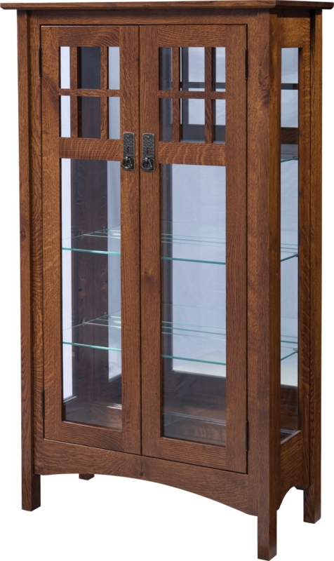 Craftsman Display Cabinet with Grid Glass and Metal Ring Pulls