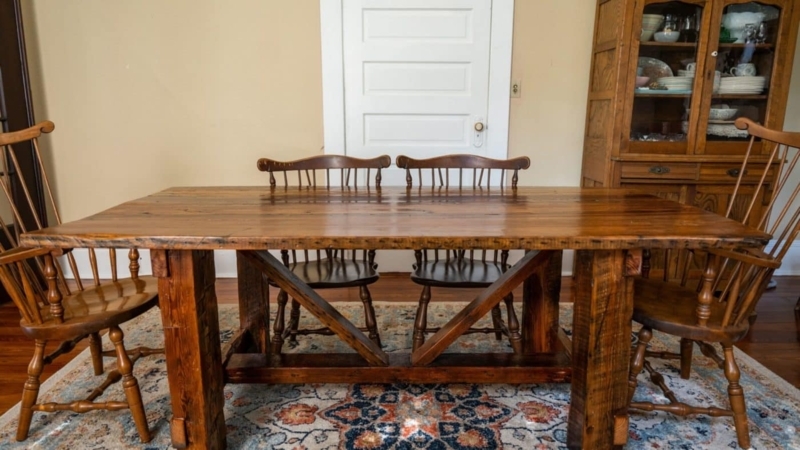 Craftsman Farmhouse Dining Table X Brace Support Thick Top Distressed