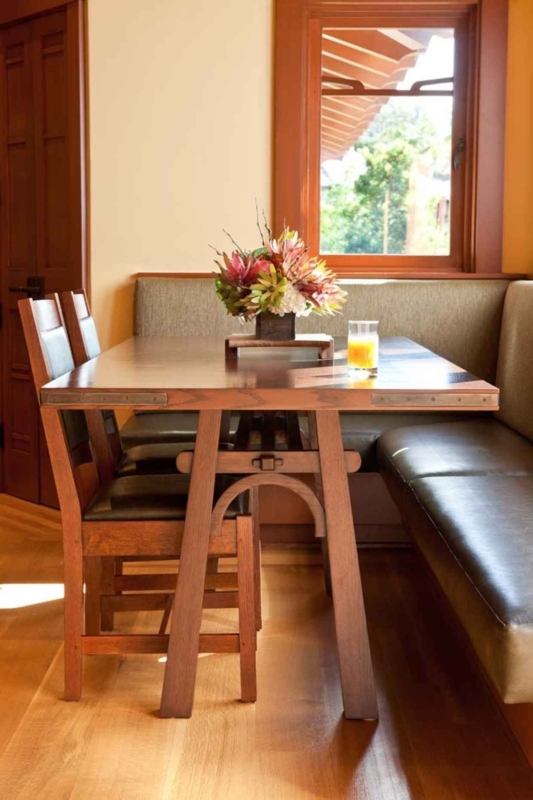 Craftsman Nook Dining Table Built In Banquet Metal Corner Rivet Details