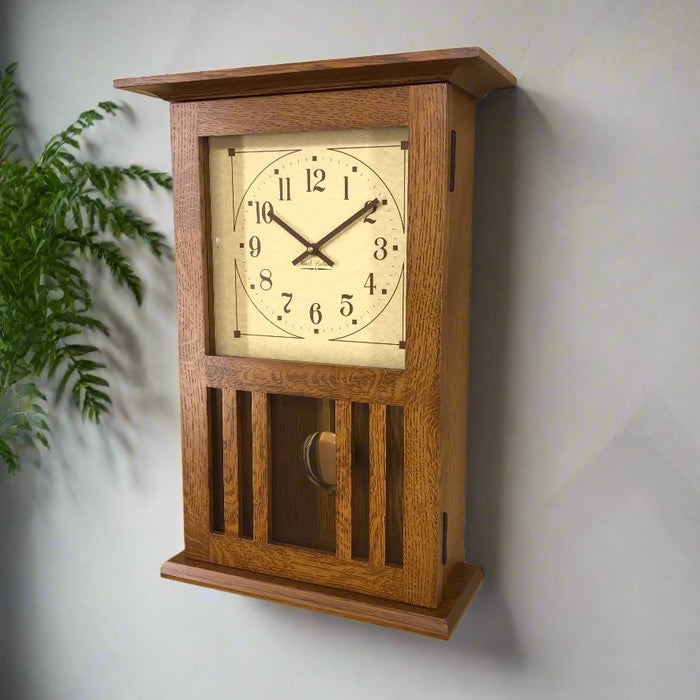 Craftsman Pendulum Wall Clock with Crown Molding Detail