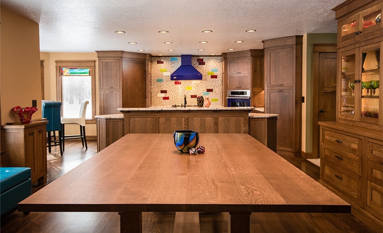 Craftsman White Oak Dining Table Custom Built Ins Great Room Design