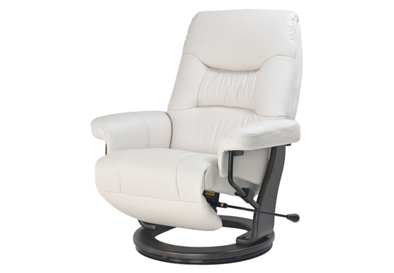 Cream Swivel Recliner Matching Ottoman Manual Lever Wood Base