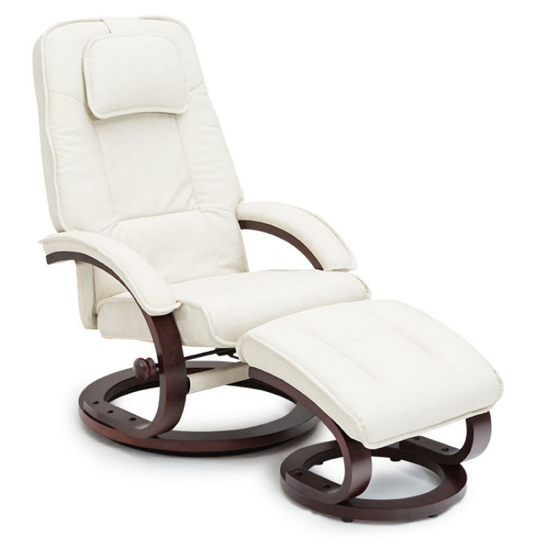 Cream White Euro Recliner Matching Ottoman Padded Headrest