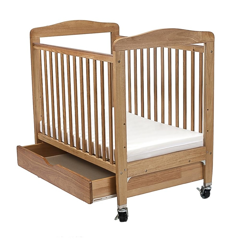 Crib Natural Wood Finish Locking Casters Mobile Nursery Furniture