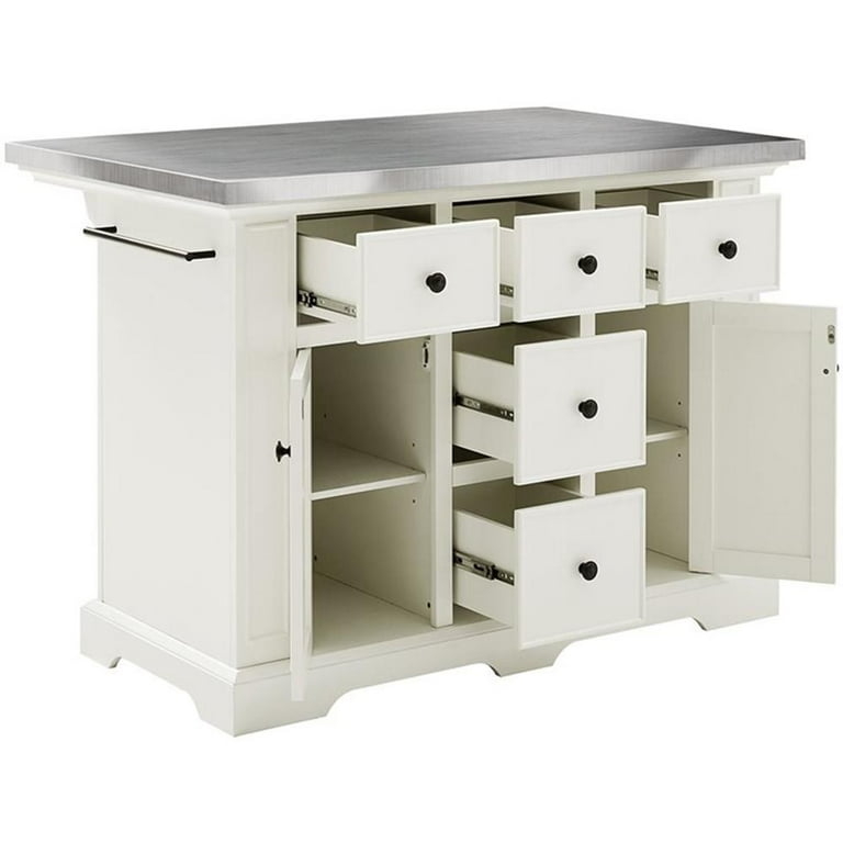 Crosley Furniture Julia White Kitchen Island with Stainless Steel Top and  Wood Storage -