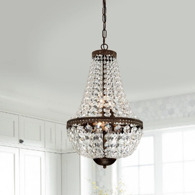 Crystal Basket Pendant Light Antique Bronze Faceted Crystals Banding