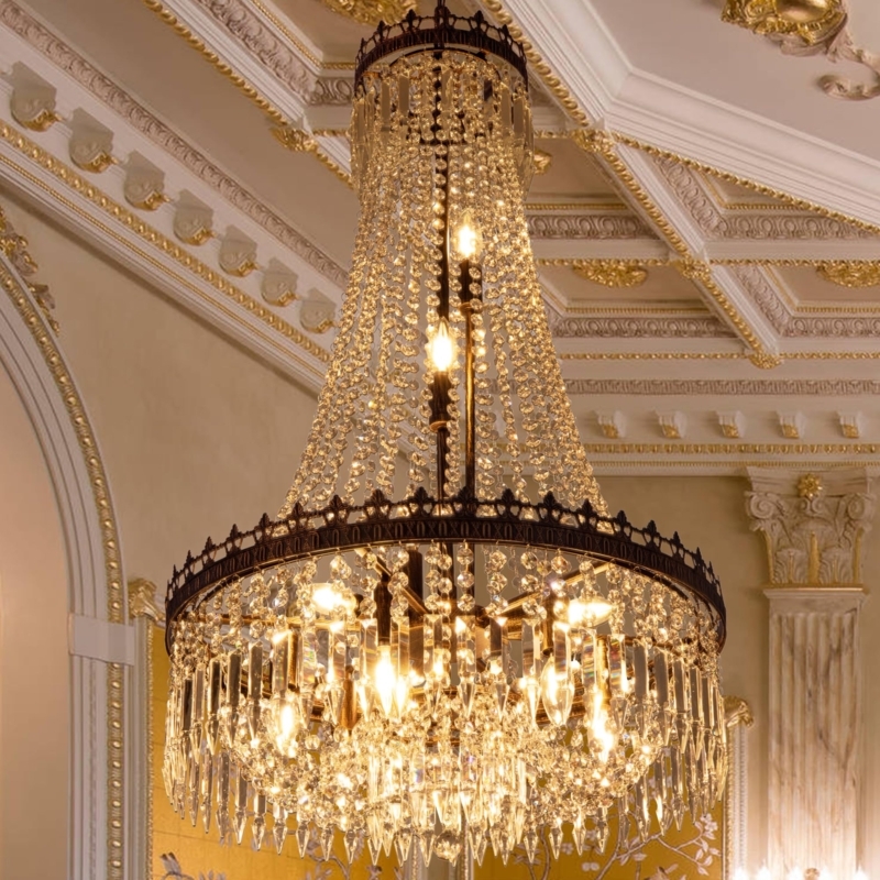 Crystal Chandelier Cascading Beads Antique Bronze Frame Foyer Lighting