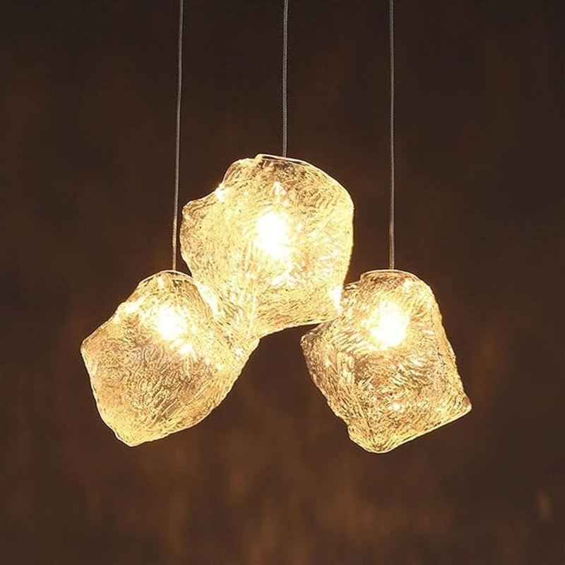 Crystalline Cluster Lamp with Three Organic Amber Glass Shades