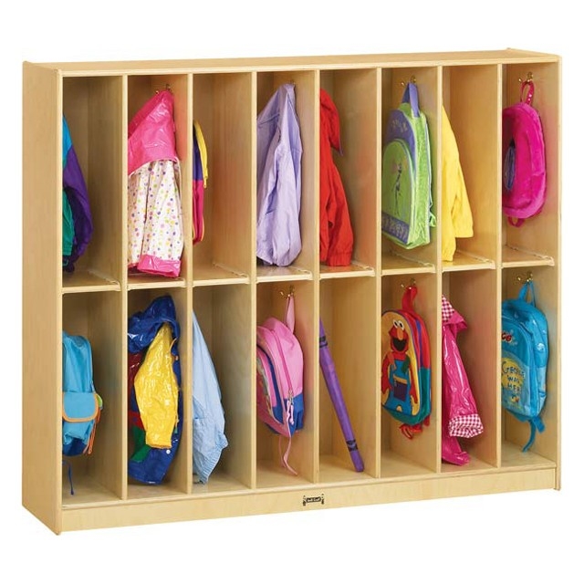 Cubby Locker with Sixteen Compartments and Dual Prong Hooks for Kids