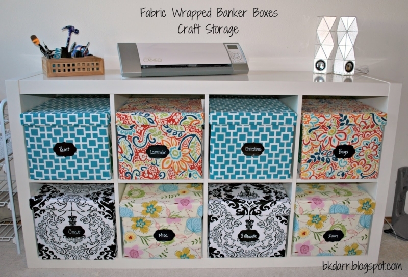 Cube Storage Unit with Chalkboard Labels and Patterned Fabric
