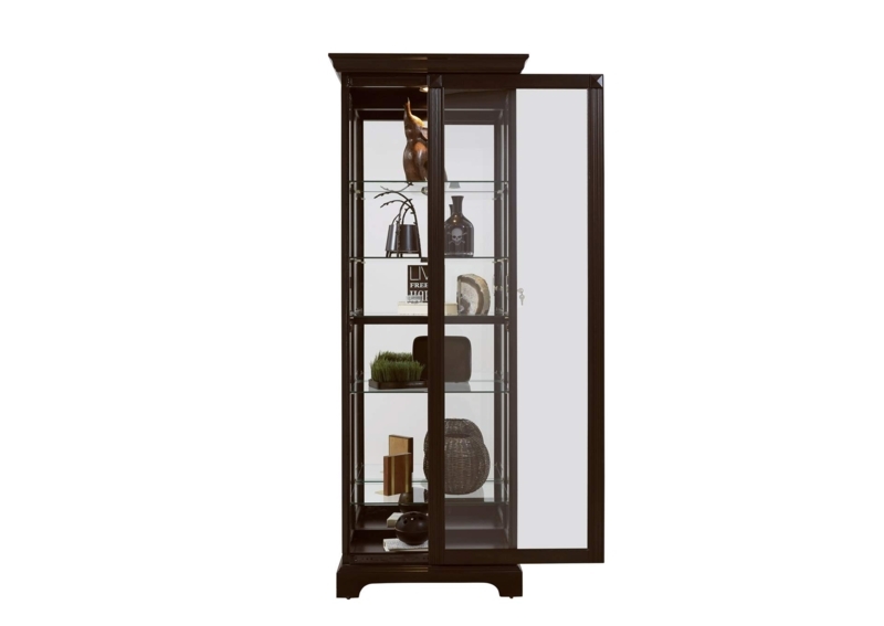 Curio Cabinet Cherry Brown Sliding Glass Door Interior Lighting