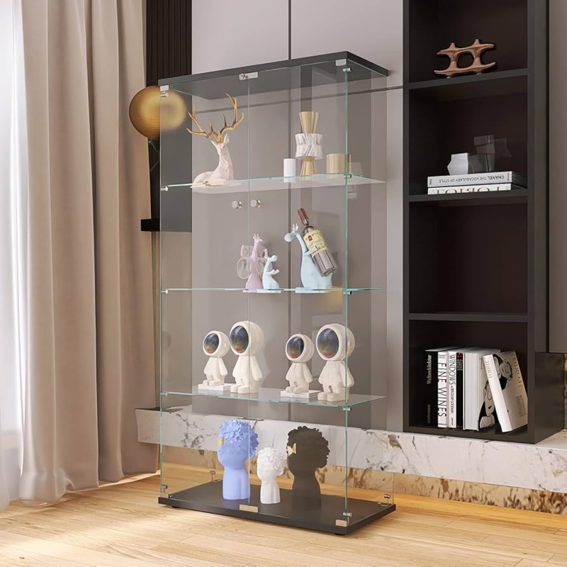 Curio Cabinet Frameless 360 Degree Visibility Top Lock 4-Tier