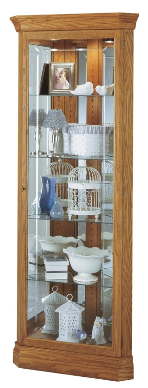 Curio Cabinet Golden Oak Corner Design with Interior Lighting