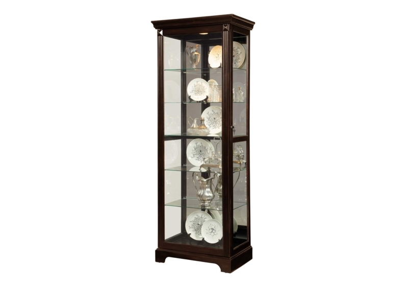 Curio Cabinet Locking Slide Door Deep Cherry Finish Mirrored Back
