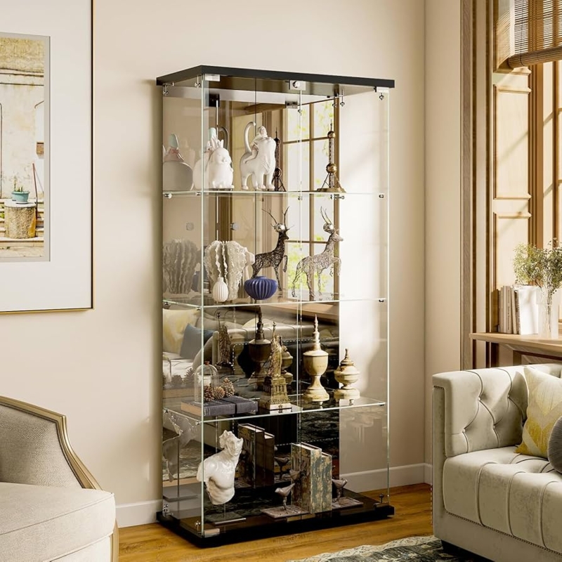 Curio Cabinet Mirrored Back Glam Style Silver Hardware