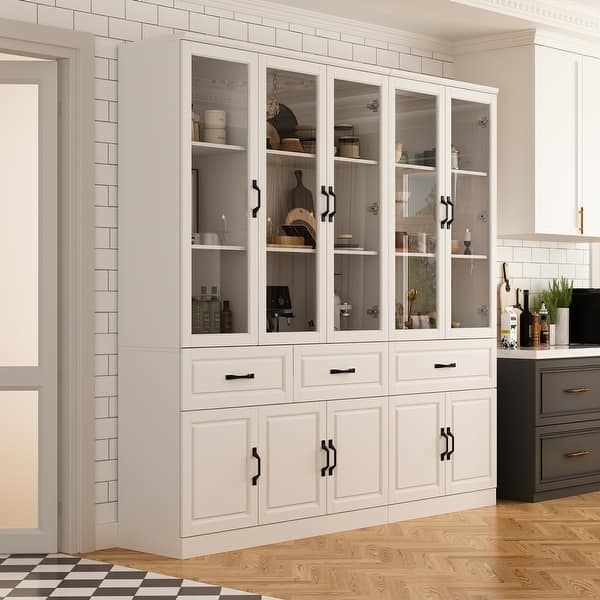 Curio Cabinet Modular White Modern Farmhouse Black Pulls