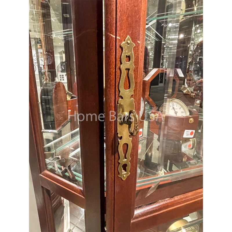 Curio Cabinet Reddish Brown Beveled Glass Skeleton Key Brass Hardware
