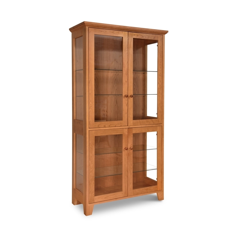 Curio Cabinet Shaker Style Honey Brown Four Glass Doors