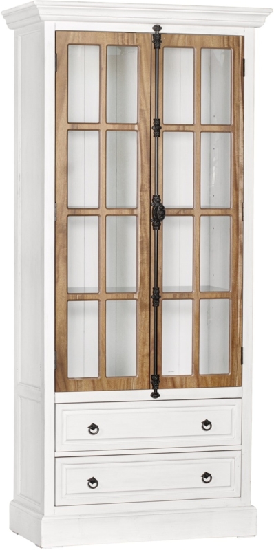 Curio Cabinet Two-Tone Rustic Cremone Bolt Hardware Window Pane Doors