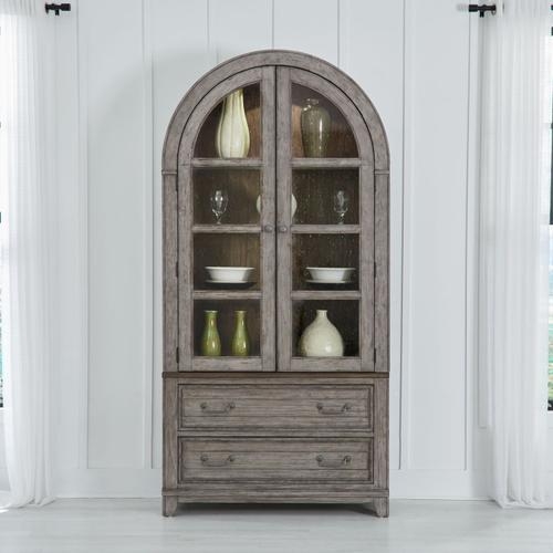 Curio Cabinet Weathered Gray Arched Rustic Distressed Finish