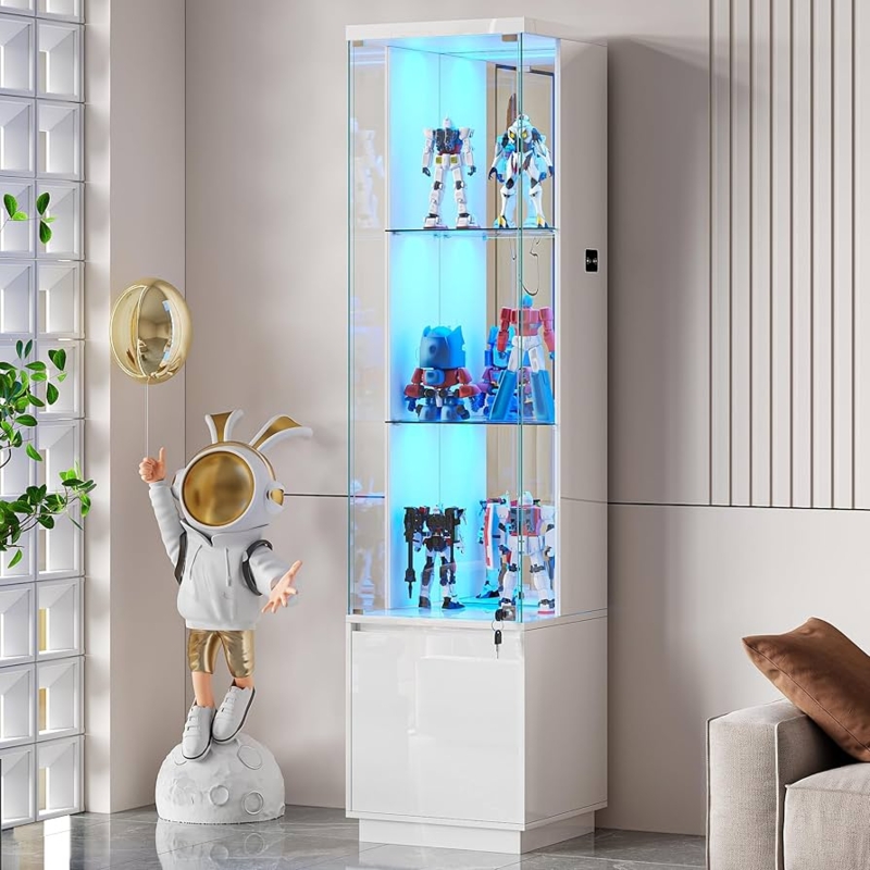 Curio Display Cabinet High Gloss White Blue LED Motion Sensor