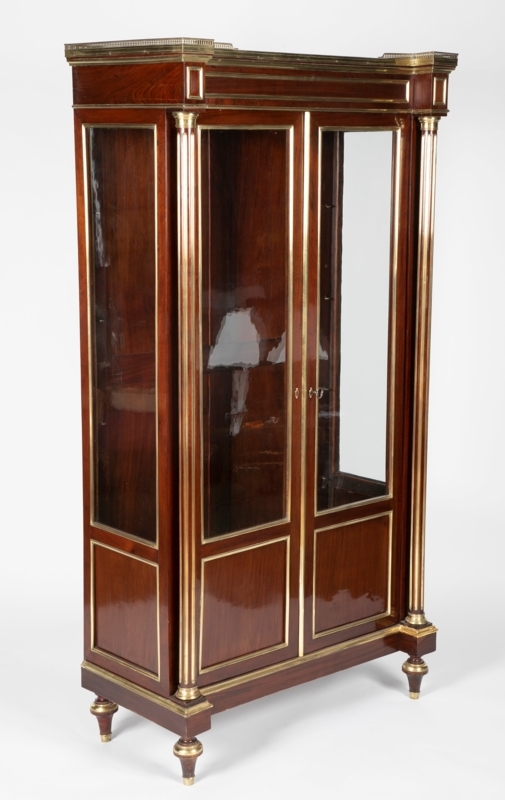 Curio Display Cabinet with Brass Stringing Inlay and Gallery Top