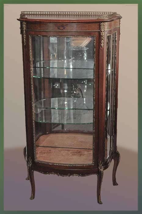 Curio Display Cabinet with Curved Glass and Ornate Ormolu Mounts