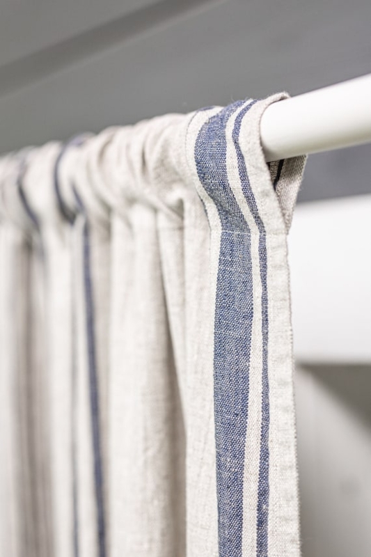 Curtain Panel Indigo Ticking Stripes Coarse Weave Rod Pocket Rustic