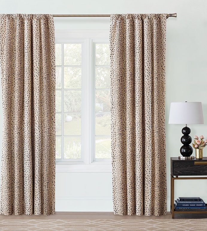 Curtain Panel: Tan Beige Leopard Print Rod Pocket, Transitional Style