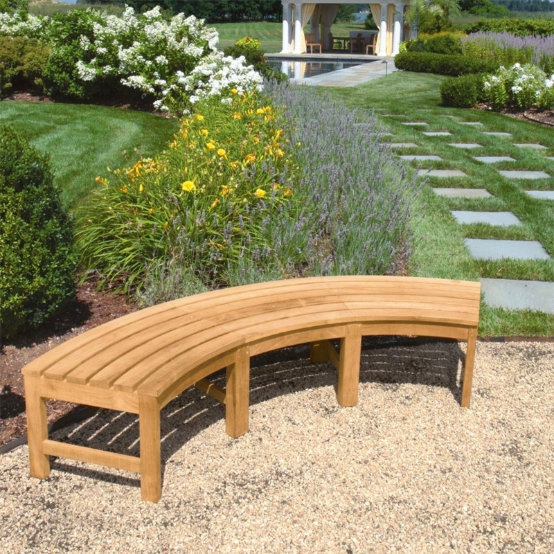 Curved Bench Backless Teak Slatted Seat Wood Garden Furniture