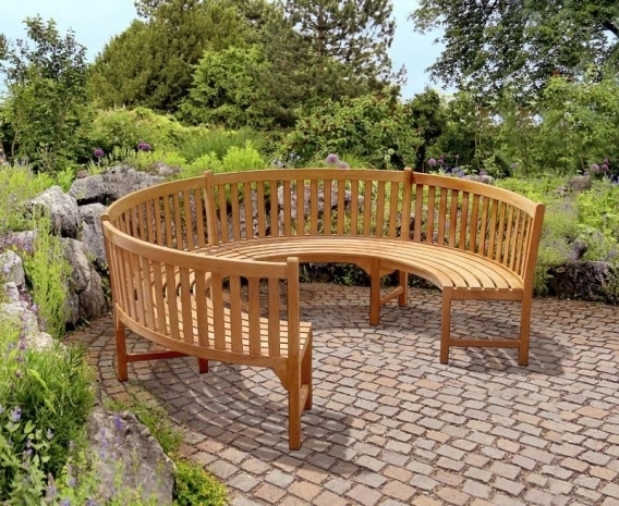Curved Garden Bench 3/4 Circular Wrap Around Teak Slatted